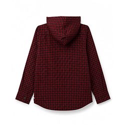 Pine Kids Cotton Woven Hooded Shirt with Full Sleeves and Buffalo Checks Print -Dark  Red