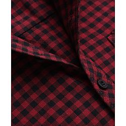 Pine Kids Cotton Woven Hooded Shirt with Full Sleeves and Buffalo Checks Print -Dark  Red