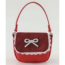 Pine Kids Free Size Sling Bag with Bow Applique and Lace Detailing - Red