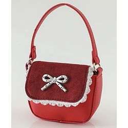 Pine Kids Free Size Sling Bag with Bow Applique and Lace Detailing - Red