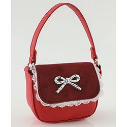 Pine Kids Free Size Sling Bag with Bow Applique and Lace Detailing - Red