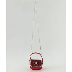 Pine Kids Free Size Sling Bag with Bow Applique and Lace Detailing - Red