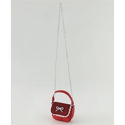 Pine Kids Free Size Sling Bag with Bow Applique and Lace Detailing - Red