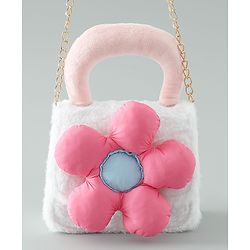 Pine Kids Free Size Sling Bag with Floral Applique and Fur Detailing - White