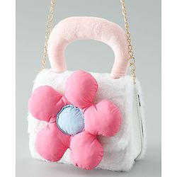 Pine Kids Free Size Sling Bag with Floral Applique and Fur Detailing - White