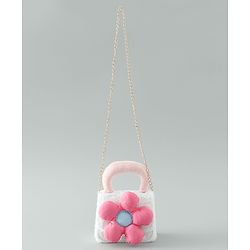 Pine Kids Free Size Sling Bag with Floral Applique and Fur Detailing - White