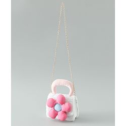 Pine Kids Free Size Sling Bag with Floral Applique and Fur Detailing - White
