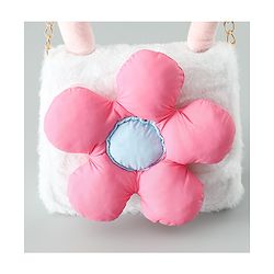 Pine Kids Free Size Sling Bag with Floral Applique and Fur Detailing - White