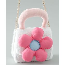 Pine Kids Free Size Sling Bag with Floral Applique and Fur Detailing - White