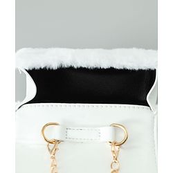 Pine Kids Free Size Sling Bag with Floral Applique and Fur Detailing - White