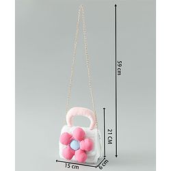 Pine Kids Free Size Sling Bag with Floral Applique and Fur Detailing - White