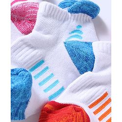 Pine Active Cotton Lycra Knit Terry Breathable Ankle Length Athletic Socks Pack of 3 - White, Red & Light Blue