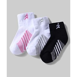 Pine Active Cotton Lycra Knit Terry Breathable Ankle Length Athletic Socks Pack of 3 - White & Black