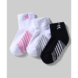 Pine Active Cotton Lycra Knit Terry Breathable Ankle Length Athletic Socks Pack of 3 - White & Black