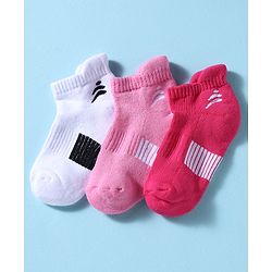 Pine Active Cotton Lycra Knit Terry Breathable Ankle Length Athletic Socks Pack of 3 - White, Red & Pink