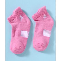 Pine Active Cotton Lycra Knit Terry Breathable Ankle Length Athletic Socks Pack of 3 - White, Red & Pink