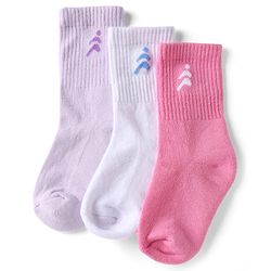 Pine Active Cotton Lycra Knit Terry Breathable Mid Calf Length Athletic Socks With Design Pack of 3 - White, Lilac & Pink