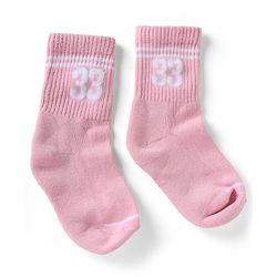 Pine Active Cotton Lycra Knit Terry Breathable Crew Calf Length Athletic Socks With Numeric Text Design Pack of 3 - White, Black & Pink
