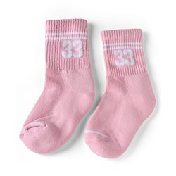 Pine Active Cotton Lycra Knit Terry Breathable Crew Calf Length Athletic Socks With Numeric Text Design Pack of 3 - White, Black & Pink