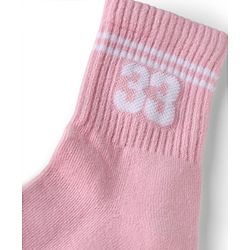 Pine Active Cotton Lycra Knit Terry Breathable Crew Calf Length Athletic Socks With Numeric Text Design Pack of 3 - White, Black & Pink