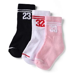 Pine Active Cotton Lycra Knit Terry Breathable Crew Calf Length Athletic Socks With Numeric Text Design Pack of 3 - White, Black & Pink
