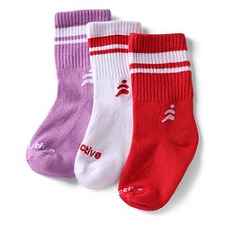 Pine Active Cotton Lycra Knit Terry Breathable Crew Length Athletic Socks With Text Design Pack of 3 - White, Lilac & Red