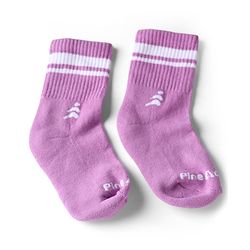 Pine Active Cotton Lycra Knit Terry Breathable Crew Length Athletic Socks With Text Design Pack of 3 - White, Lilac & Red