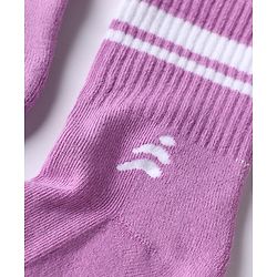 Pine Active Cotton Lycra Knit Terry Breathable Crew Length Athletic Socks With Text Design Pack of 3 - White, Lilac & Red