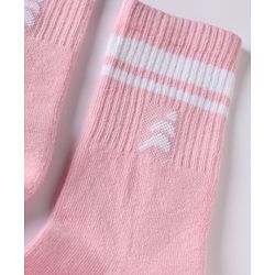 Pine Active Cotton Lycra Knit Terry Breathable Mid Calf Length Athletic Socks With Design Pack of 3 - White, Pink & Orange