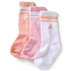 Pine Active Cotton Lycra Knit Terry Breathable Mid Calf Length Athletic Socks With Design Pack of 3 - White, Pink & Orange