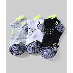 Pine Active Cotton Lycra Knit Terry Breathable Ankle Length Athletic Socks Pack of 3 - White, Grey & Black