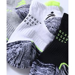 Pine Active Cotton Lycra Knit Terry Breathable Ankle Length Athletic Socks Pack of 3 - White, Grey & Black