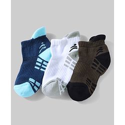 Pine Active Cotton Lycra Knit Terry Breathable Ankle Length Athletic Socks Pack of 3 - White, Black & Light Blue