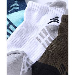 Pine Active Cotton Lycra Knit Terry Breathable Ankle Length Athletic Socks Pack of 3 - White, Black & Light Blue