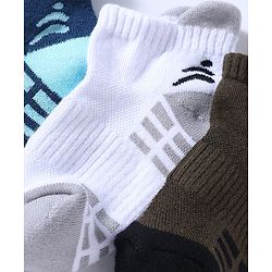 Pine Active Cotton Lycra Knit Terry Breathable Ankle Length Athletic Socks Pack of 3 - White, Black & Light Blue