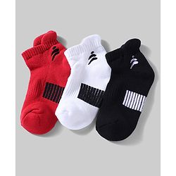 Pine Active Cotton Lycra Knit Terry Breathable Ankle Length Athletic Socks Pack of 3 - White, Red & Black
