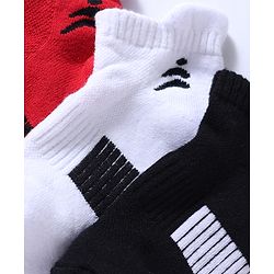 Pine Active Cotton Lycra Knit Terry Breathable Ankle Length Athletic Socks Pack of 3 - White, Red & Black