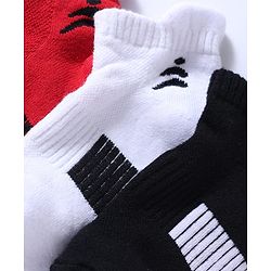 Pine Active Cotton Lycra Knit Terry Breathable Ankle Length Athletic Socks Pack of 3 - White, Red & Black
