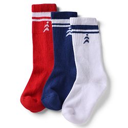 Pine Active Cotton Lycra Knit Terry Breathable Knee Length Football Socks With Design Pack of 3 - White, Blue & Red