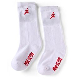 Pine Active Cotton Lycra Knit Terry Breathable Knee Length Football Socks With Text Design Pack of 3 - White, Black & Red