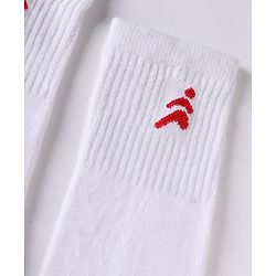 Pine Active Cotton Lycra Knit Terry Breathable Knee Length Football Socks With Text Design Pack of 3 - White, Black & Red