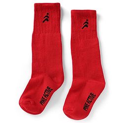 Pine Active Cotton Lycra Knit Terry Breathable Knee Length Football Socks With Text Design Pack of 3 - White, Black & Red