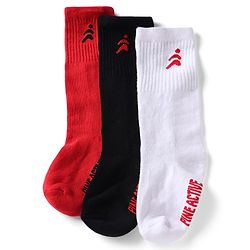 Pine Active Cotton Lycra Knit Terry Breathable Knee Length Football Socks With Text Design Pack of 3 - White, Black & Red