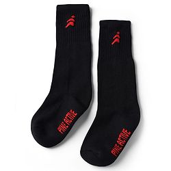 Pine Active Cotton Lycra Knit Terry Breathable Knee Length Football Socks With Text Design Pack of 3 - White, Black & Red