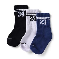 Pine Active Cotton Lycra Knit Terry Breathable Crew Calf Length Athletic Socks With Numeric Text Design Pack of 3 - White, Black & Navy Blue