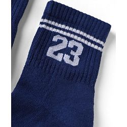 Pine Active Cotton Lycra Knit Terry Breathable Crew Calf Length Athletic Socks With Numeric Text Design Pack of 3 - White, Black & Navy Blue