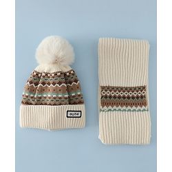 Pine Kids Woollen Cap & Muffler White Diameter of cap - 19 cm