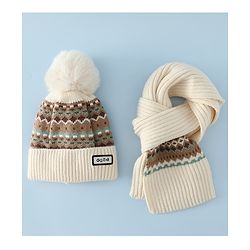 Pine Kids Woollen Cap & Muffler White Diameter of cap - 19 cm