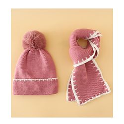 Pine Kids Solid Woollen Cap & Muffler Pink-Diameter 19 cm