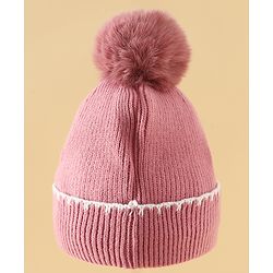 Pine Kids Solid Woollen Cap & Muffler Pink-Diameter 19 cm